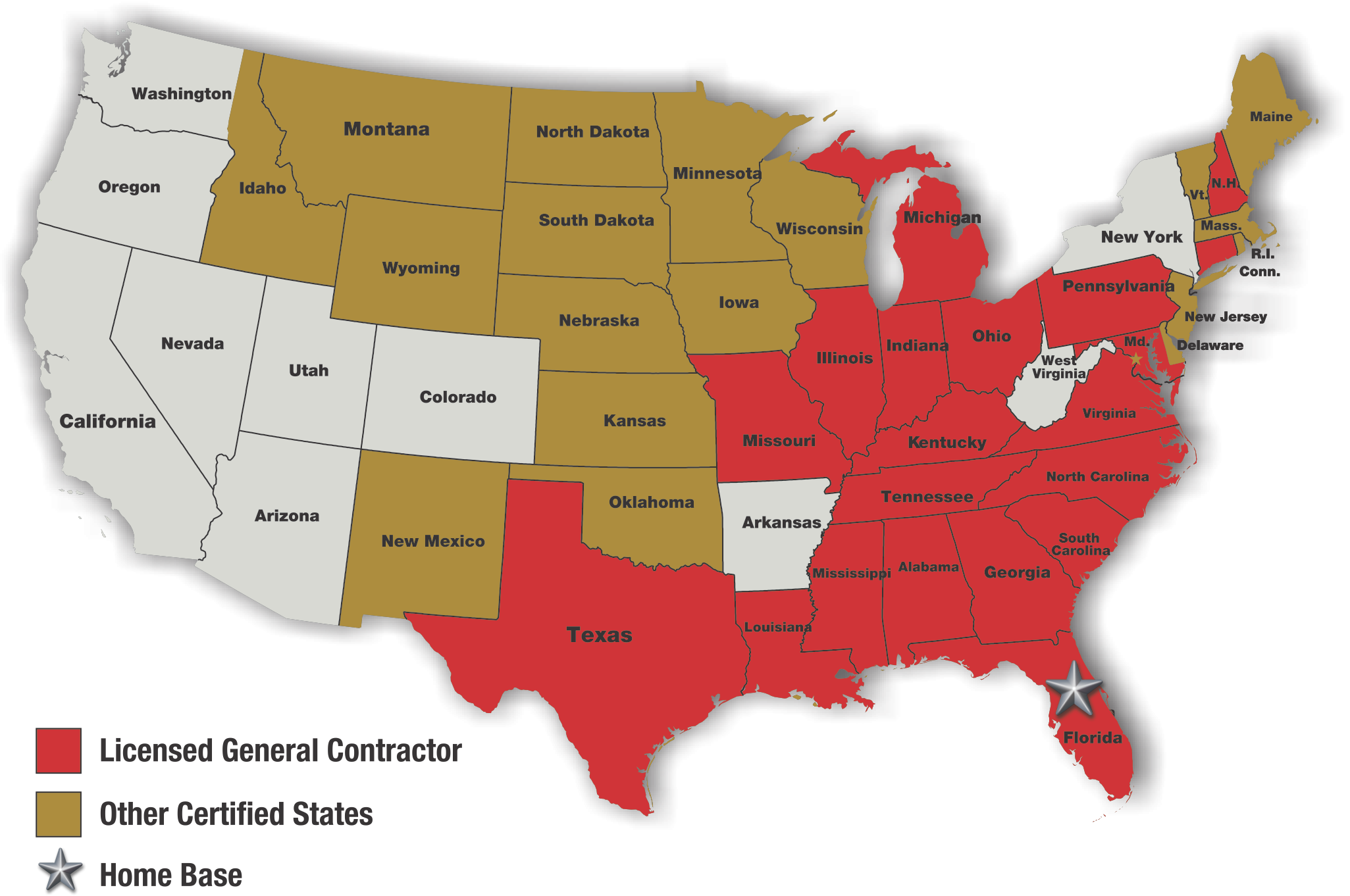 CRG service area map — licensed and certified states across the United States